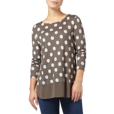 Charcoal and Ivory kelly spot woven hem top